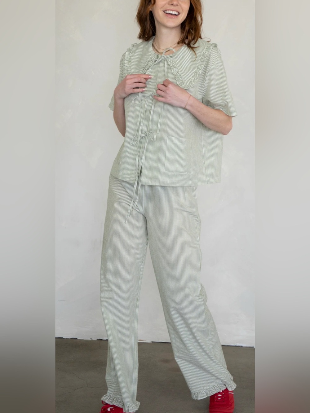 Things Between Fia Green and White Striped 2 Piece Set